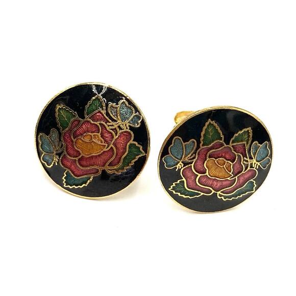 Cloisonné Earrings Clips Clip Ons Gold Tone on the card - Picture 5 of 10